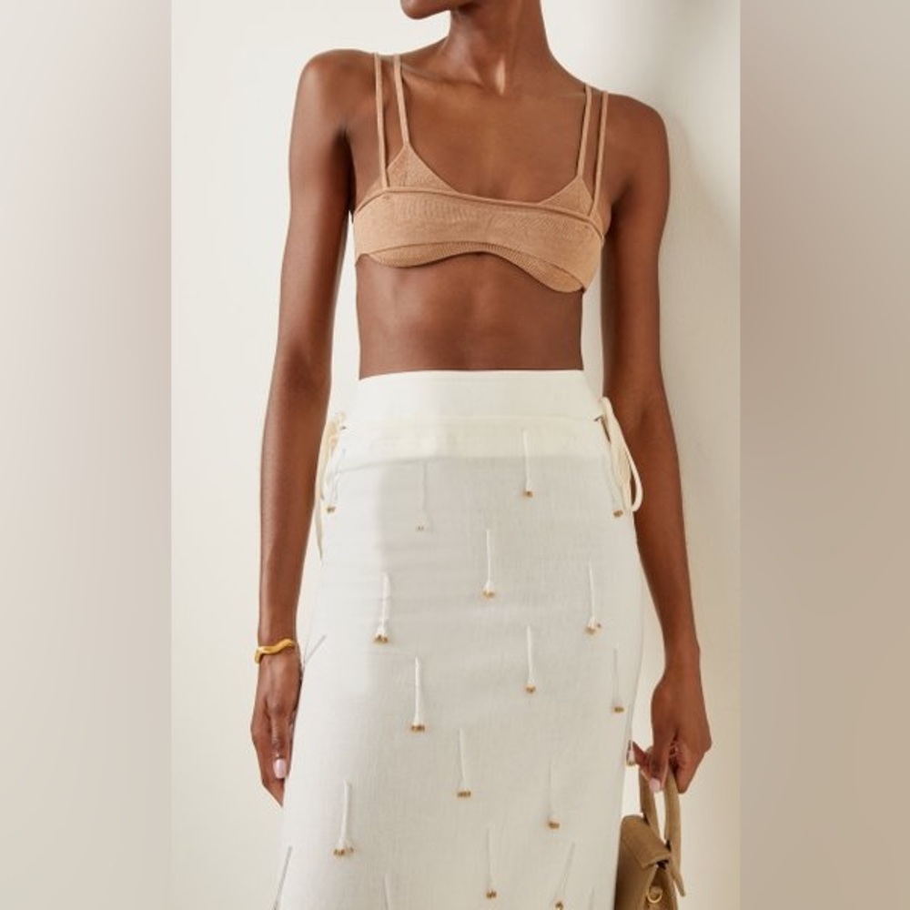 Jacquemus Novio Layered Knit Bra Top Brown Nude M